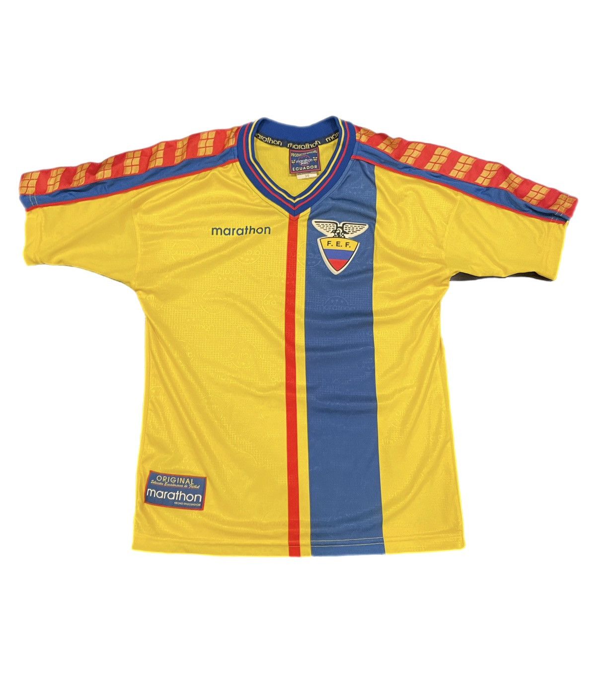 image of Vintage Ecuador 1998 Marathon National Soccer Jersey in Yellow, Men's (Size XS)