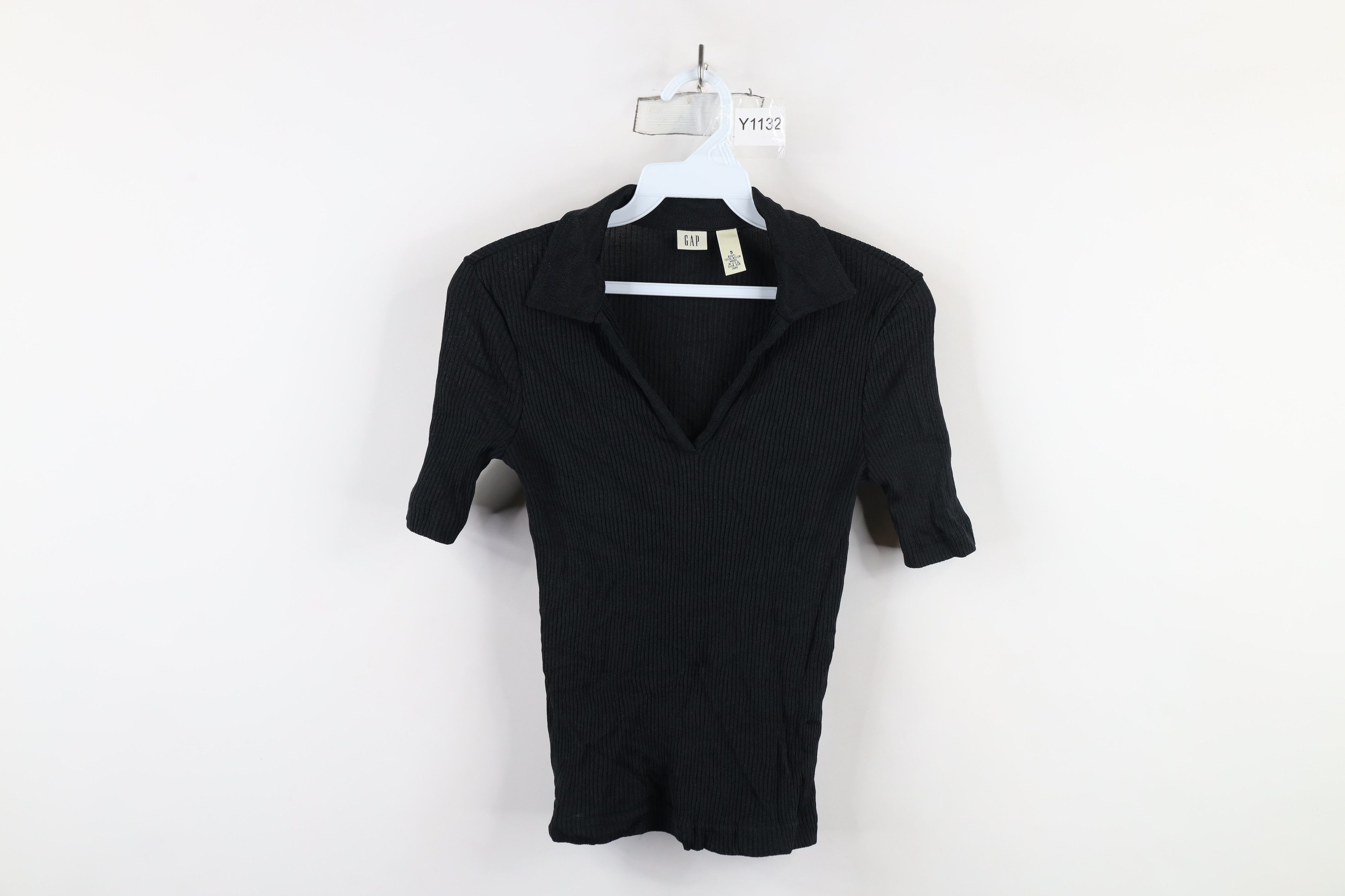 Gap × Vintage Vintage 90s Y2K Gap Cropped Ribbed Knit Collared Polo Black Size S / US 4 / IT 40 - 1 Thumbnail