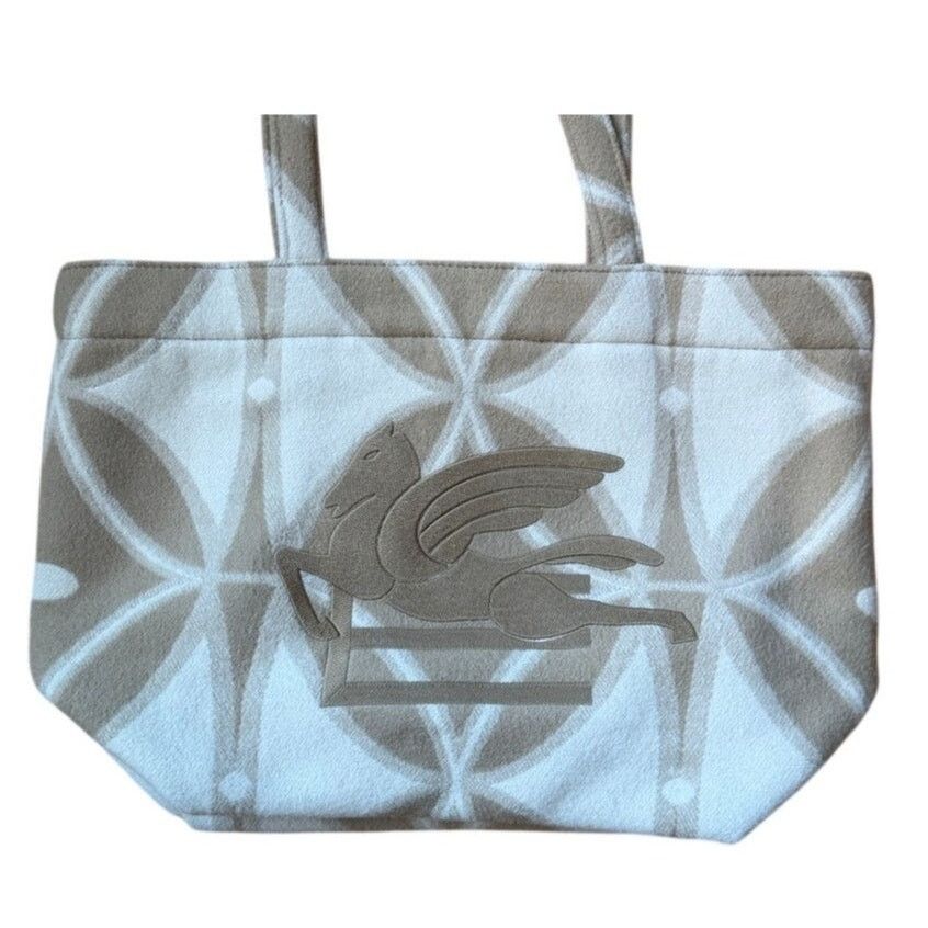 Etro Etro NWT Logo-Embroidered Beige Wool Tote Bag Size ONE SIZE - 3 Thumbnail