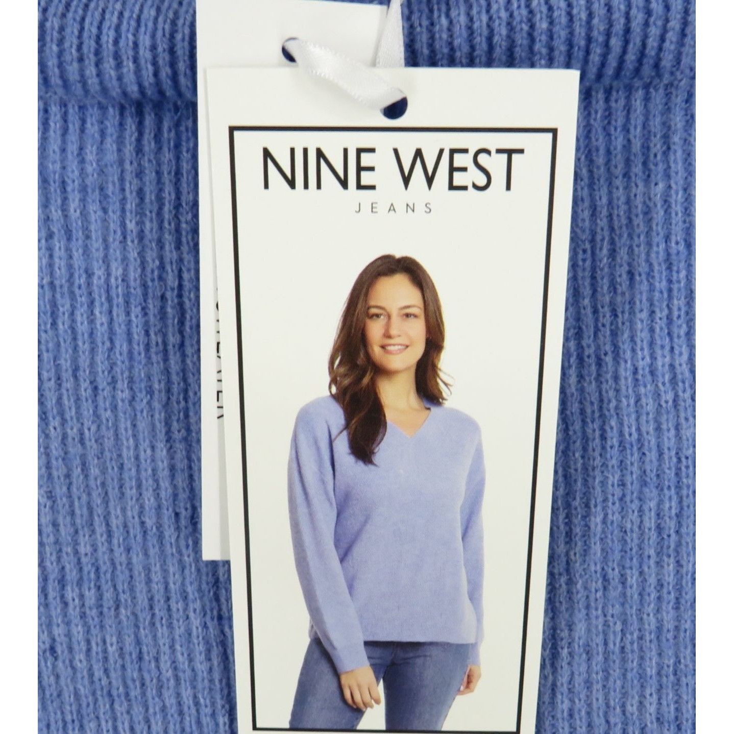 Nine West Nine West Women's XL Heron Blue Ribbed Knit V-Neck Sweater N Size XL / US 12-14 / IT 48-50 - 3 Thumbnail