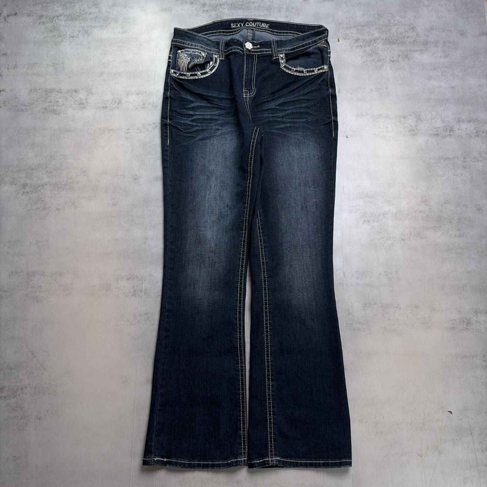 Other Y2K Blue Sexy Couture Grunge Gothic Bootcut Denim Jeans Size 31" - 2 Thumbnail