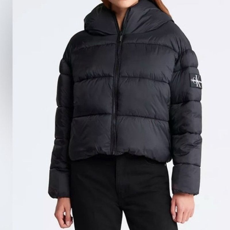 Calvin Klein $149 Calvin Klein Cropped Hooded Puffer Jacket L Black Size L / US 10 / IT 46 - 1 Thumbnail