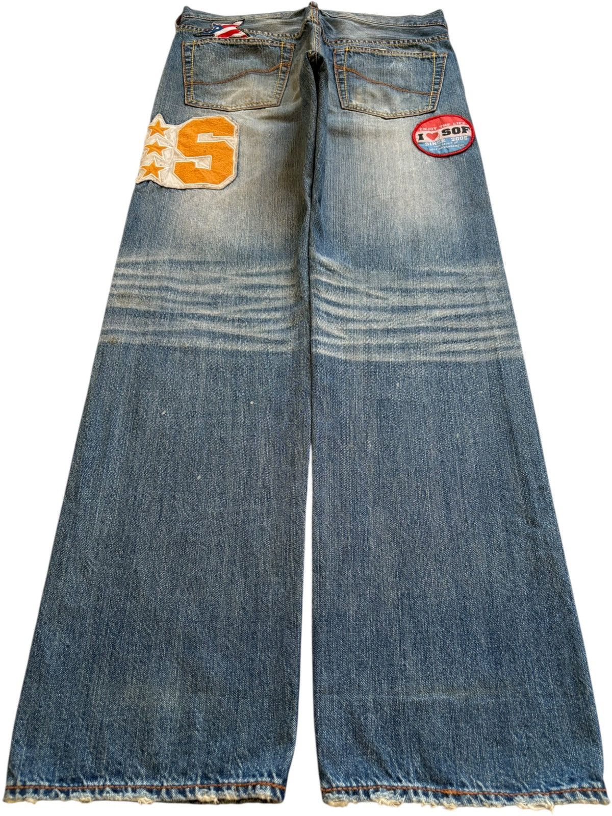 Japanese Brand Vintage Japanese Brand Patches Faded Wash Baggy Jeans Size US 32 / EU 48 - 2 Thumbnail
