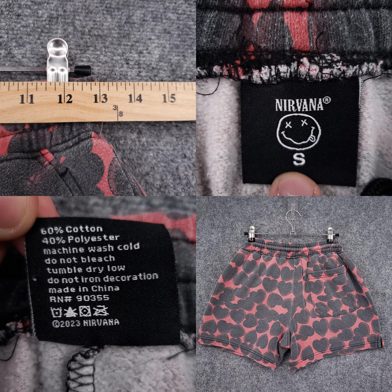 Gloverall Nirvana Shorts Womens S Red Sweatshorts Women Fleece Mid Rise Allover Print Heart Size 28" / US 6 / IT 42 - 8 Thumbnail