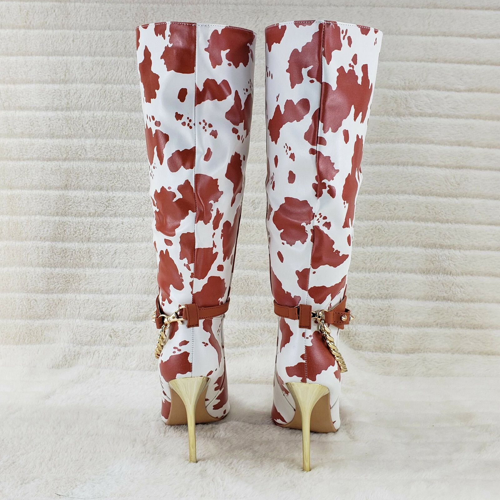 Other Eva Tan & White Cow Print Leatherette Gold Tone High Heel & Size US 9 / IT 39 - 5 Thumbnail