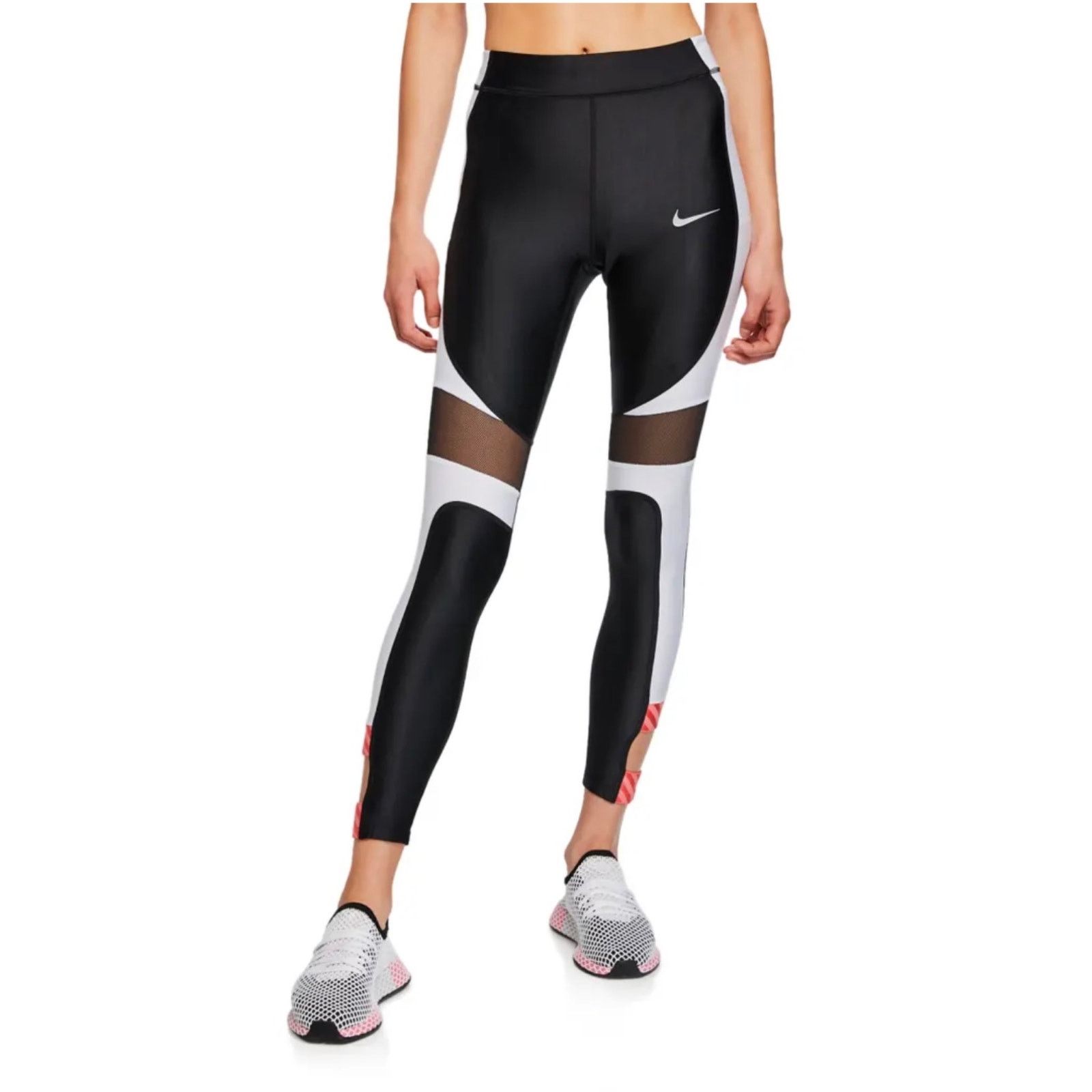 Nike Colorblock Performance Running Tights Black/White Mid Rise Size 25" / US 0 / IT 36 - 1 Thumbnail