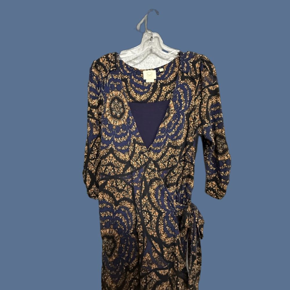 Anthropologie Vanessa Virginia Dress Blue Floral Wrap Sheath Knee Length S 3/4 Anthropologie Size S / US 4 / IT 40 - 1 Thumbnail