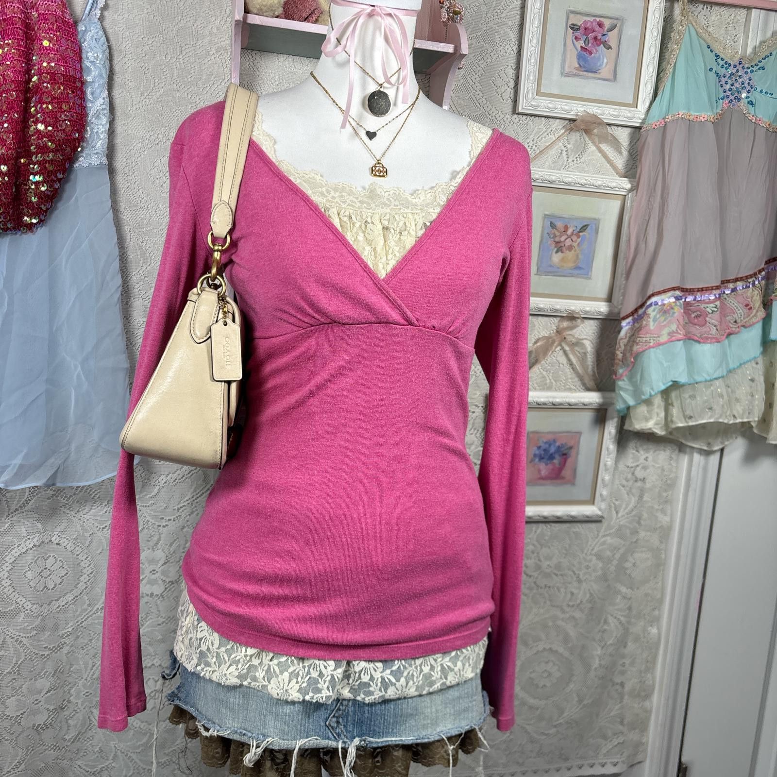 Express vintage express pink babydoll long sleeve blouse Size L / US 10 / IT 46 - 6 Thumbnail