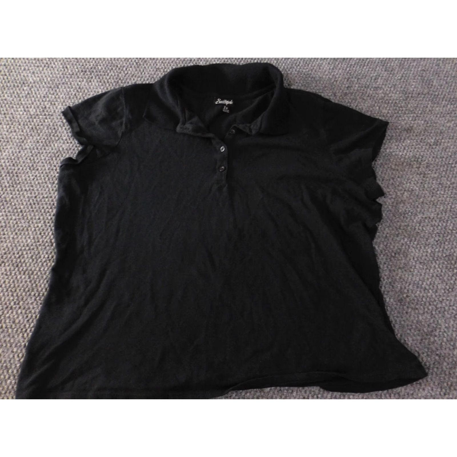 Southpole Southpole Polo Shirt 2X Plus Black Womens Casual Short Sleeve Crew Neck Pullover Cotton Linen Rayon Button Basic Classic Womens Size XXL / US 16-18 / IT 52-54 - 2 Thumbnail