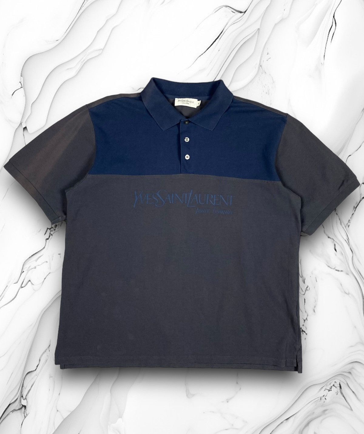 Vintage Yves Saint Laurent Big Logo Designer Polo T Shirt