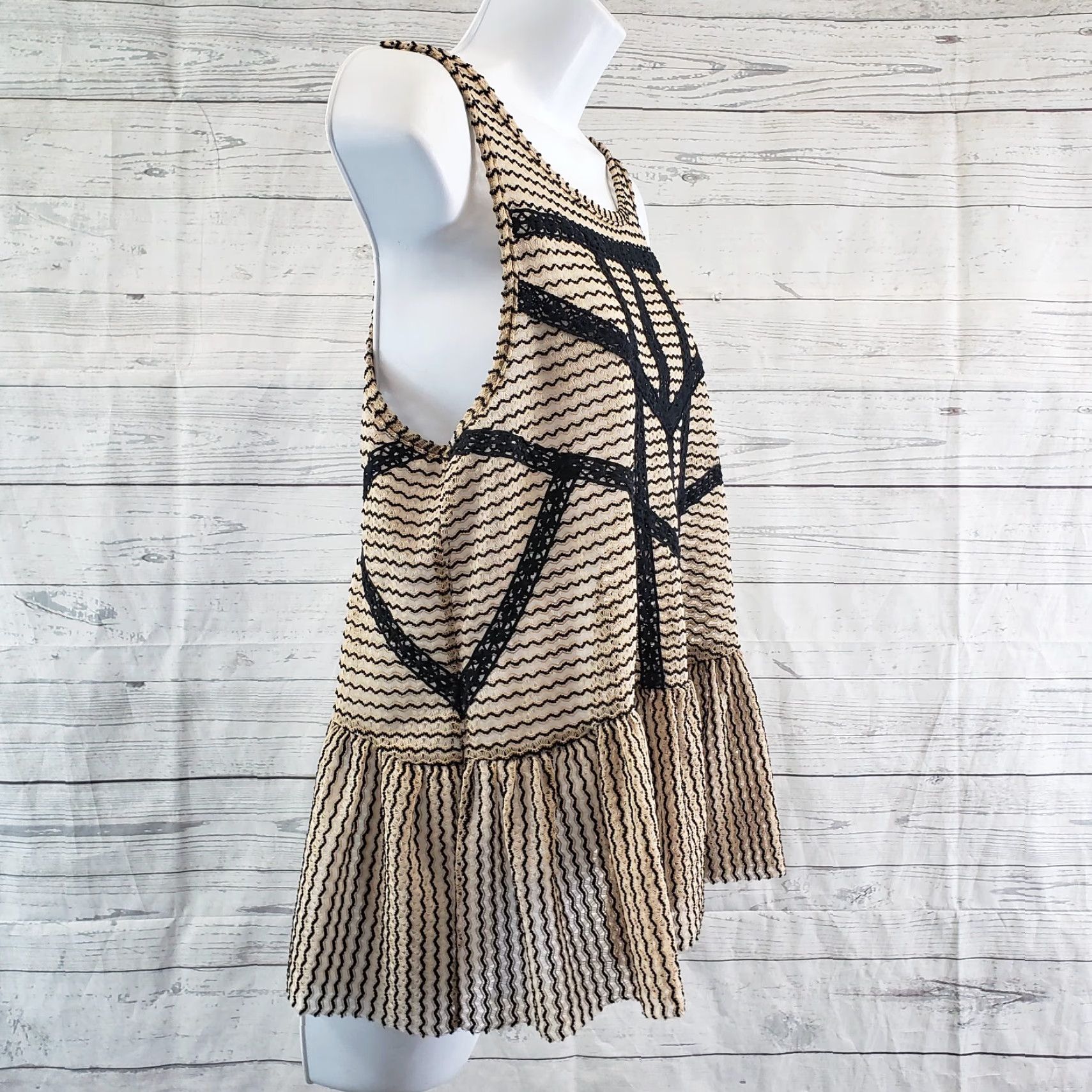 Free People Free People Womens Tank Top Sz S Lace Brown Black Striped Sleeveless Polyester Blend Velvet Lace Vintage No Size S / US 4 / IT 40 - 3 Thumbnail