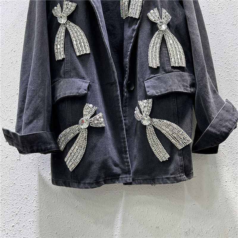 Japanese Brand Rhinestone Butterfly Loose Women's Suit Denim Jacket Size M / US 6-8 / IT 42-44 - 4 Thumbnail
