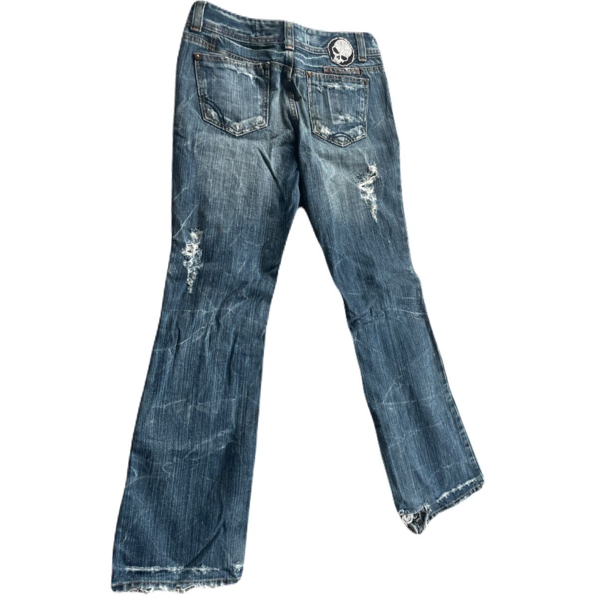If Six Was Nine 2000s Japanese archive Distressed Skull Patch Flare Jeans Size US 30 / EU 46 - 3 Thumbnail