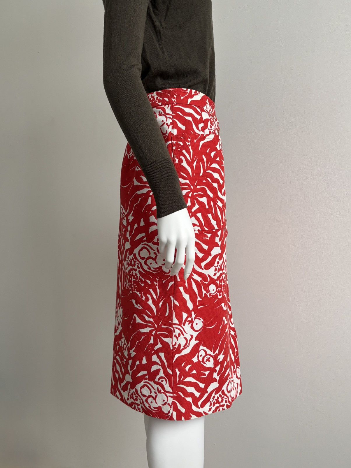 Yves Saint Laurent YSL Rive Gauche S/S 1994 Archive Printed Pencil Skirt Red M Size 27" / US 4 / IT 40 - 7 Thumbnail