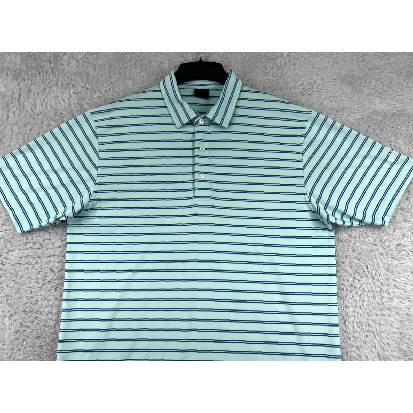 Vintage Dunning Polo Shirt Mens Large Teal Striped Golf Golfer Polyester Blend Outdoor Shirt Size US L / EU 52-54 / 3 - 5 Thumbnail