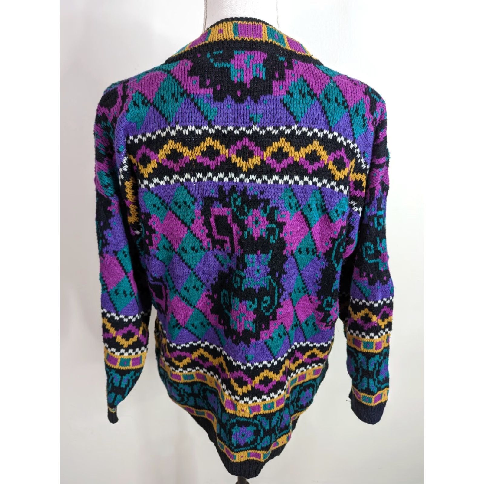 Worthington VTG 90s Nordic Ski Sweater Fair Isle Black Purple Mock Neck Women's Size M S11 Size M / US 6-8 / IT 42-44 - 3 Thumbnail