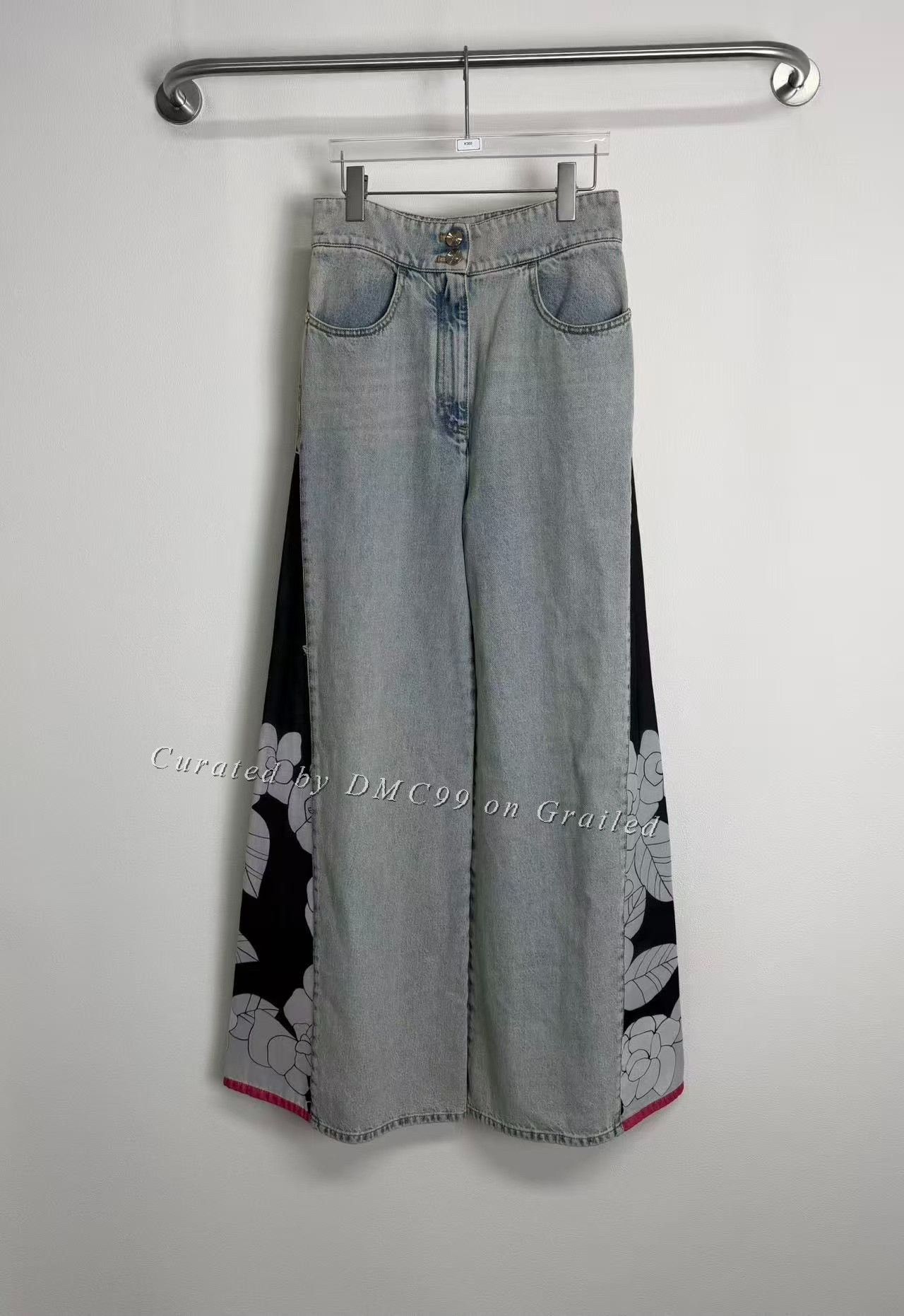 Chanel Chanel Camellia Patchwork Denim Wide-Leg Pants Size 40" / US 18 - 1 Thumbnail