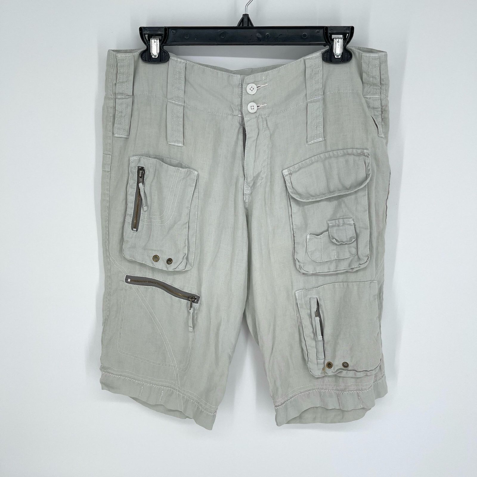 image of Pete & Greta By Johnny Was Cargo Shorts 6 Linen Pale Green, Women's (Size 28)
