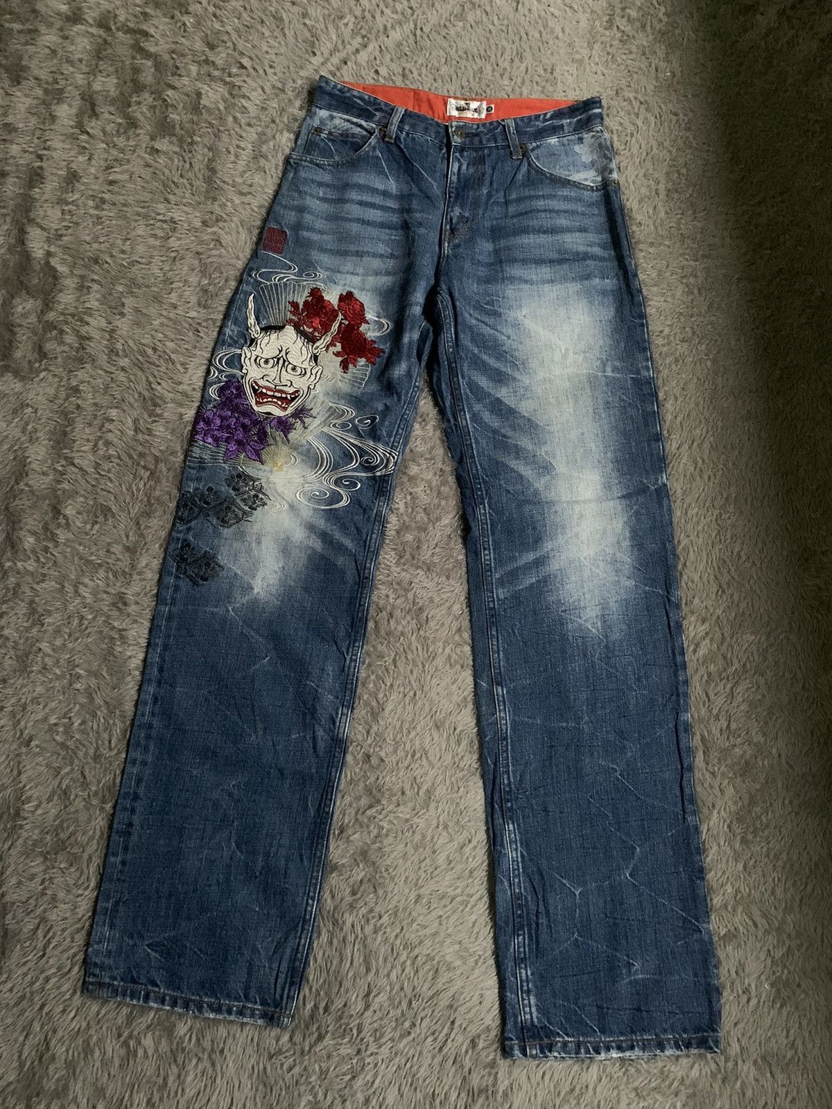 image of 20471120 x If Six Was Nine Vintage Karakuri Tamashii Hannya Oni Mask Jeans Denim Pant in Blue Denim