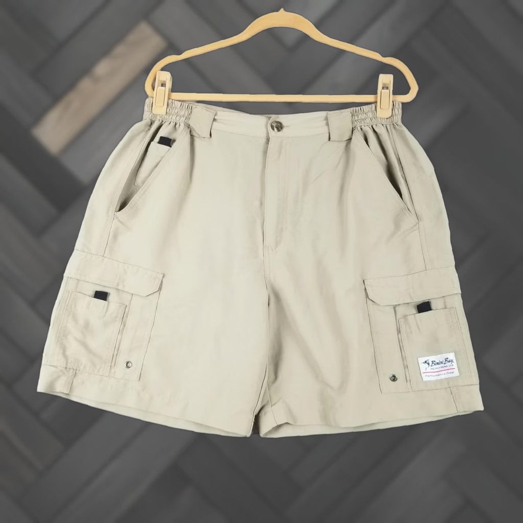VINTAGE Bimini Bay Outfitters Cargo Shorts Mens 38 Khaki Nylon