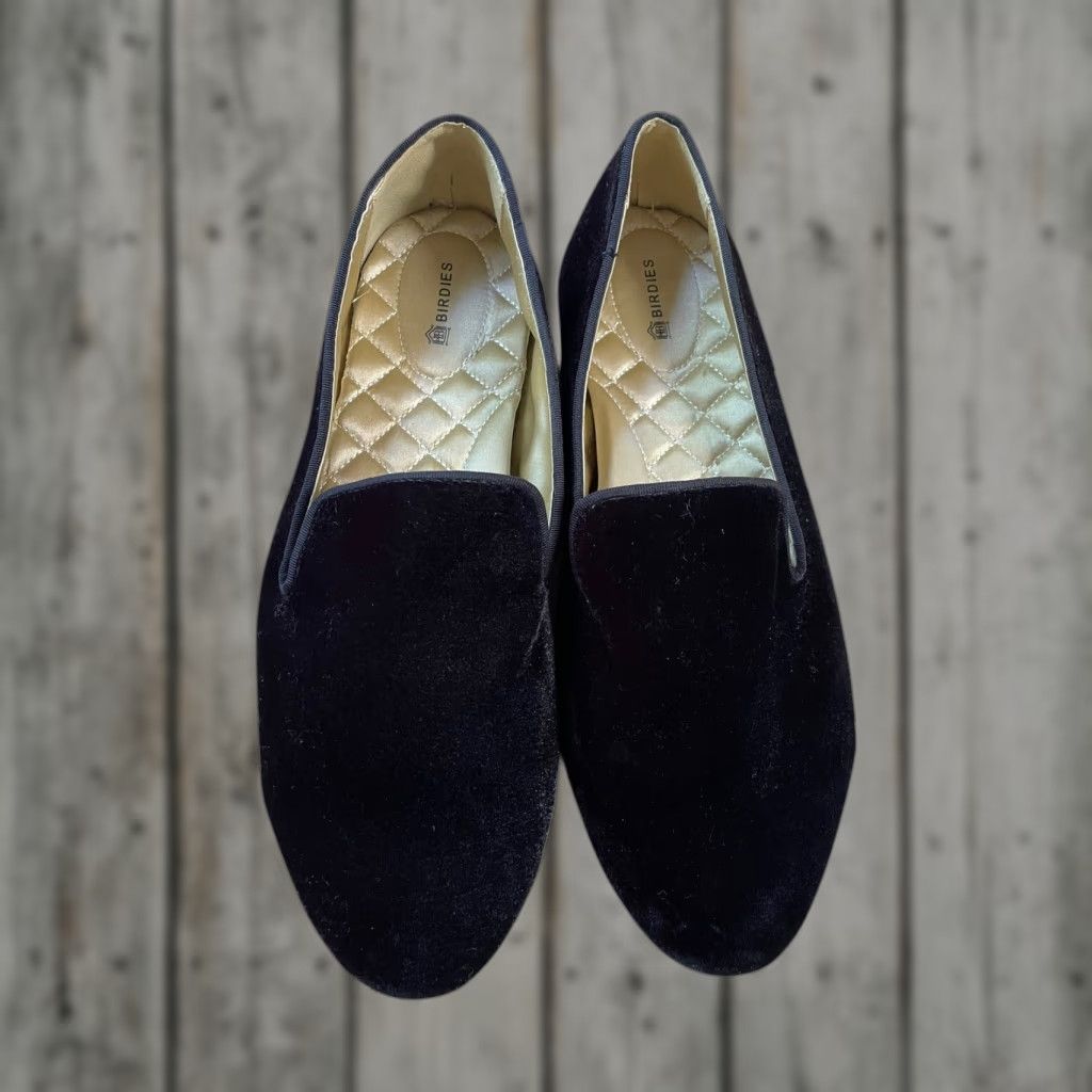 Birdies The Starling Velvet Comfort Flats Womens Size 10 Black Slip On Casual Fashion Loafer Womens/10 Black Velvet Slipper Flat Comfort Shoes