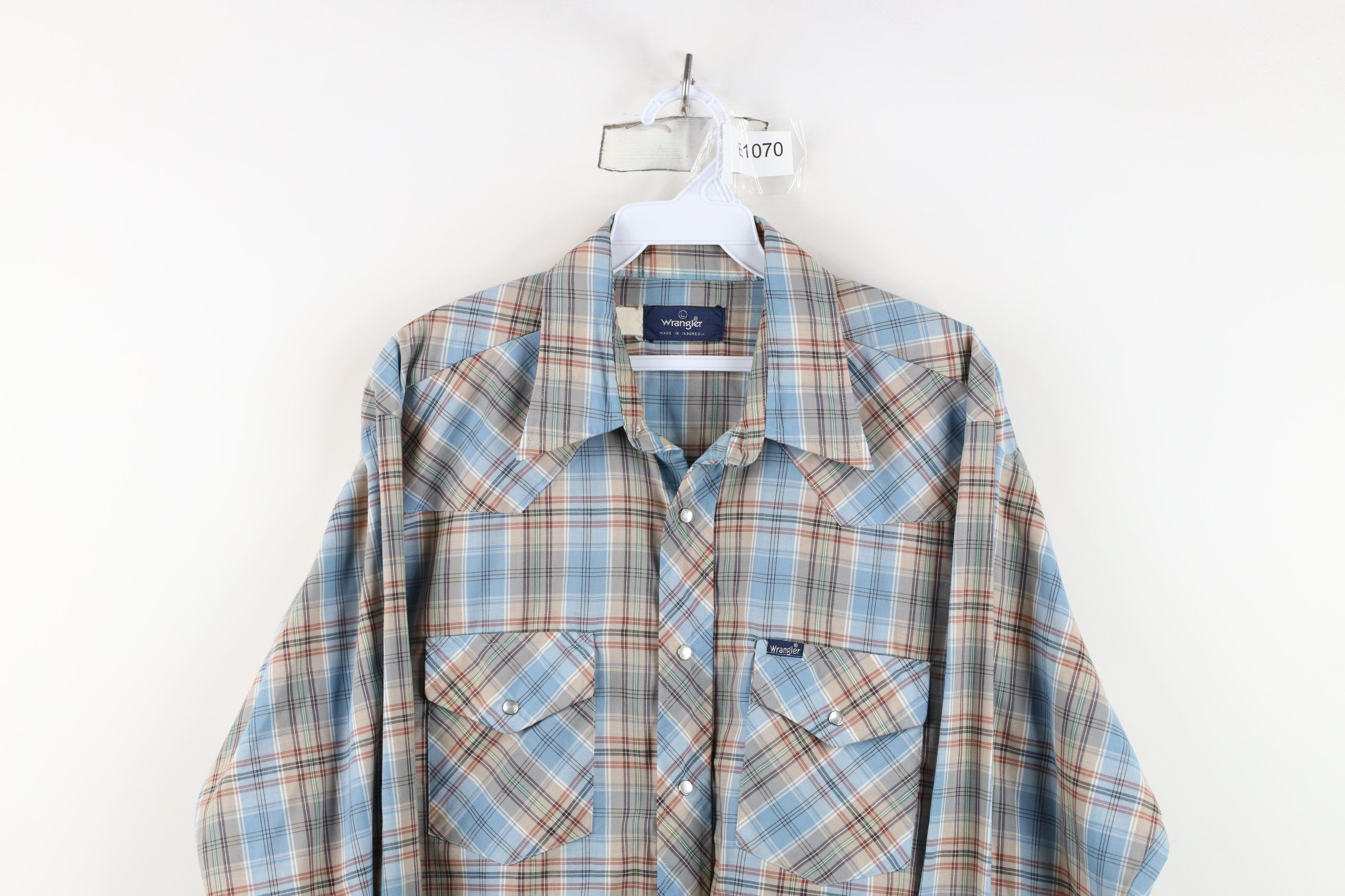 Wrangler Vintage 70s Wrangler Cowboy Snap Button Shirt Rainbow Plaid Size US L / EU 52-54 / 3 - 2 Thumbnail