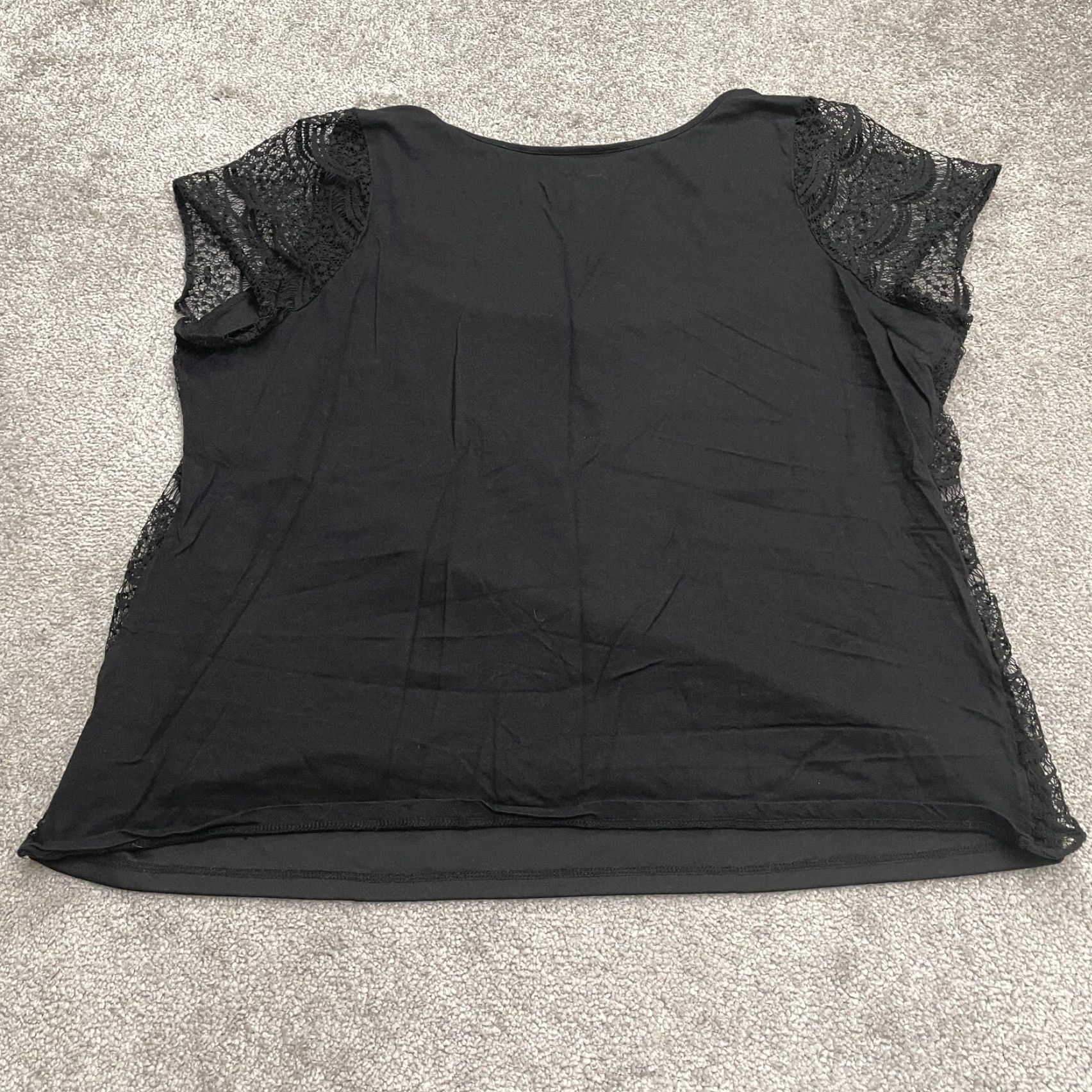 Vintage Lane Bryant Lace Blouse Womens 22W Black Round Neck Short Sleeve Casual Jersey Polyester Blouse Womens Plus KS Size 3XL / US 20-22 - 2 Thumbnail