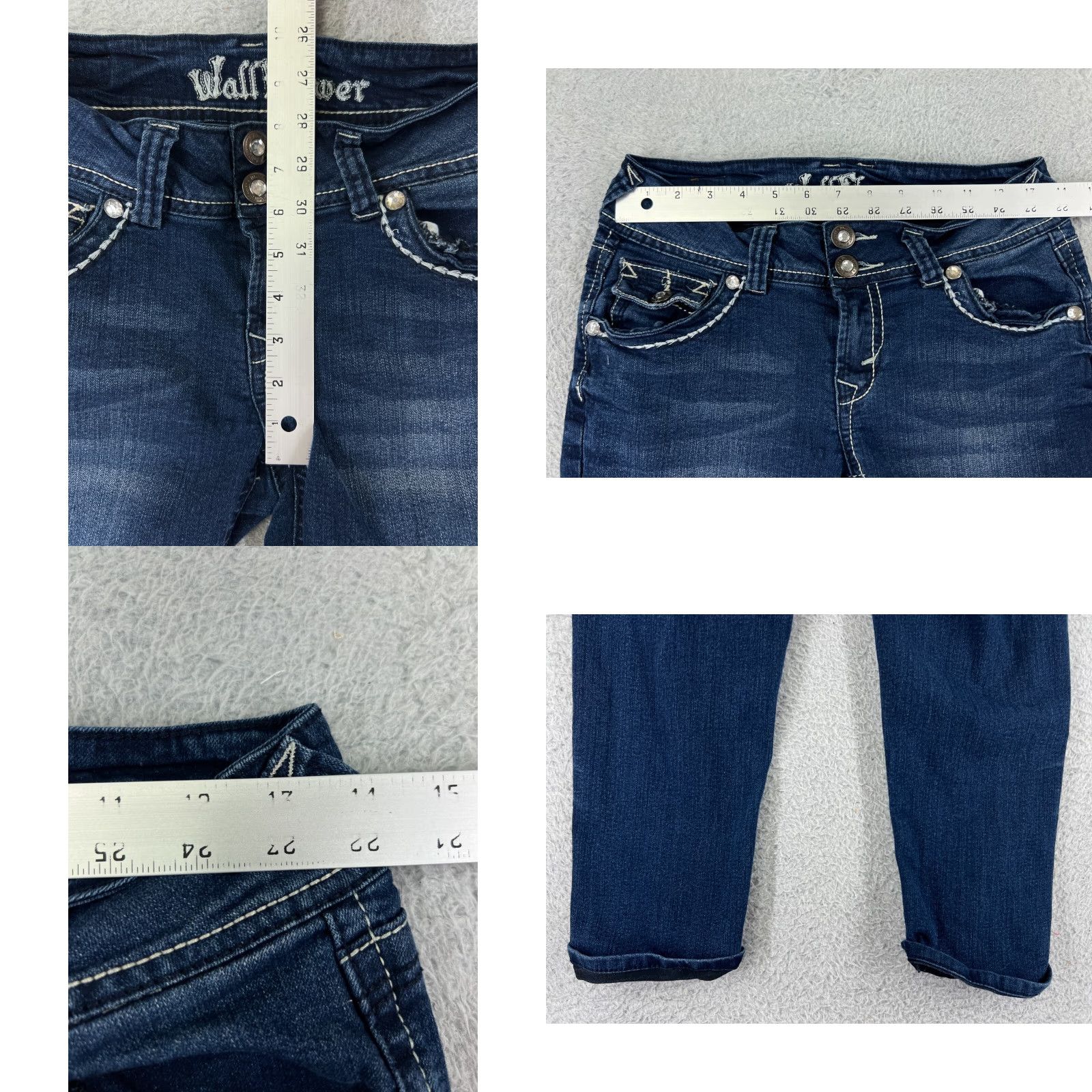 Vintage WallFlower Jeans WallFlower Jeans Blue Denim 5 Pocket Bootcut Jeans Womens 5 Denim Capri Embroidered Bling Sequin Pant Size 27" / US 4 / IT 40 - 9 Thumbnail