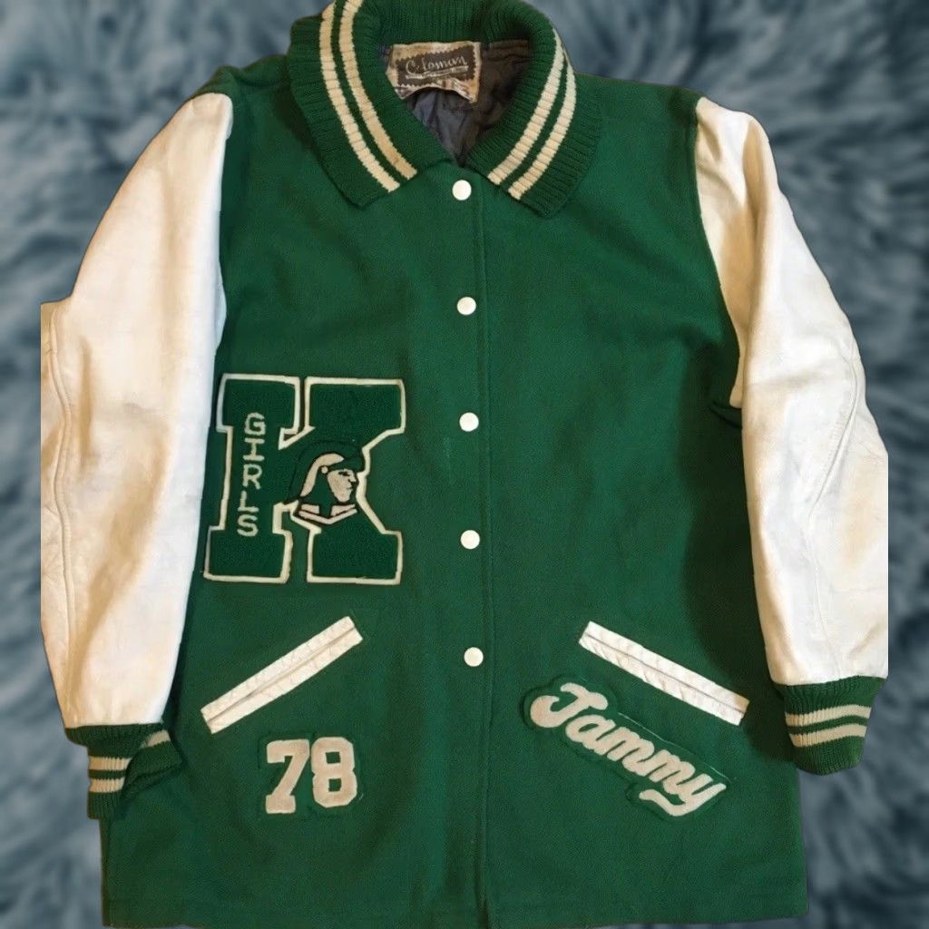 Vintage Vtg 70s Faded Varsity Letterman Jacket S USA School Football Track PE Grunge 80s - Physical Education Jacket Mens Wool Green Size US S / EU 44-46 / 1 - 1 Thumbnail