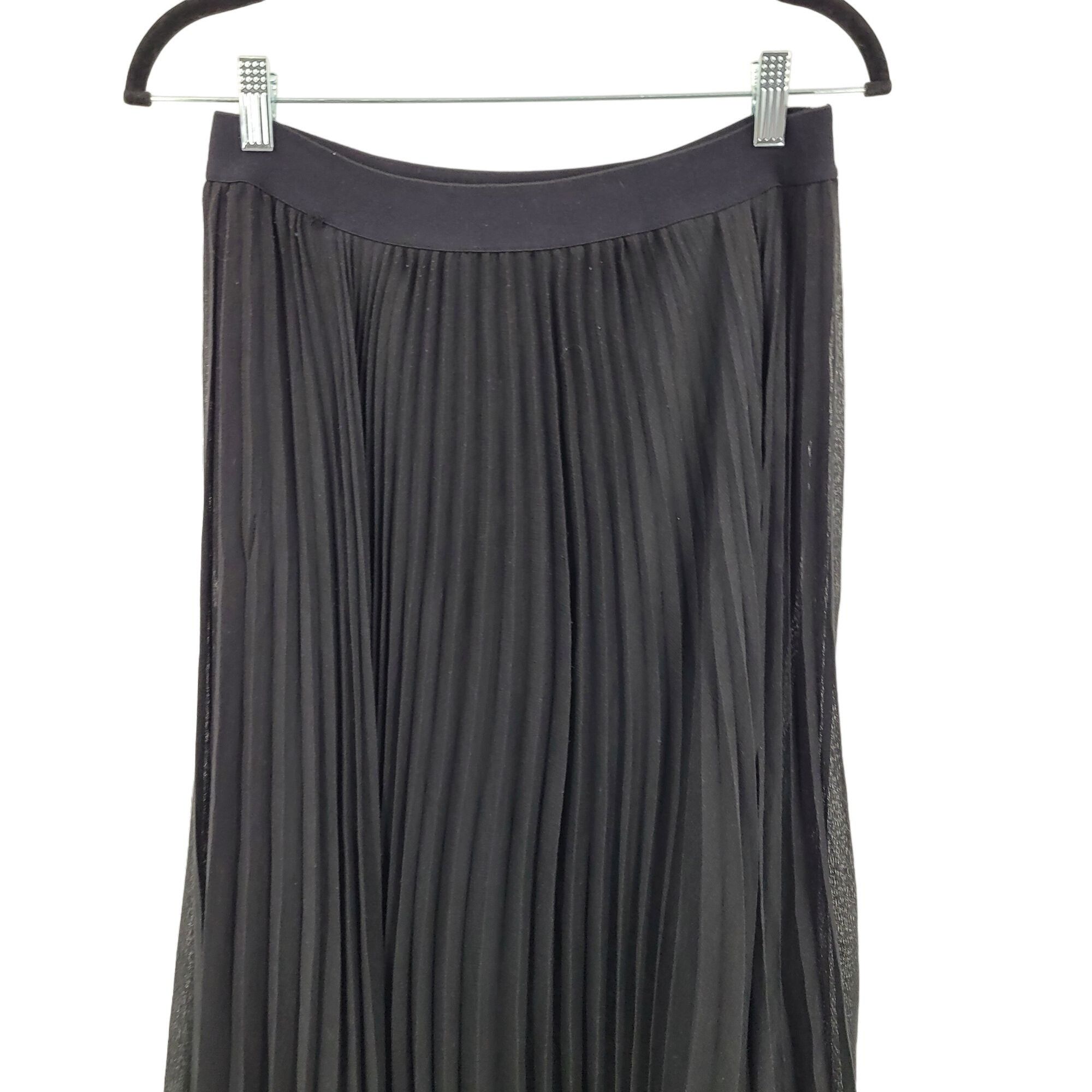 Designer BCBGMAXAZRIA Accordion Pleated Maxi Skirt M Black Sheer Size 27" / US 4 / IT 40 - 6 Thumbnail