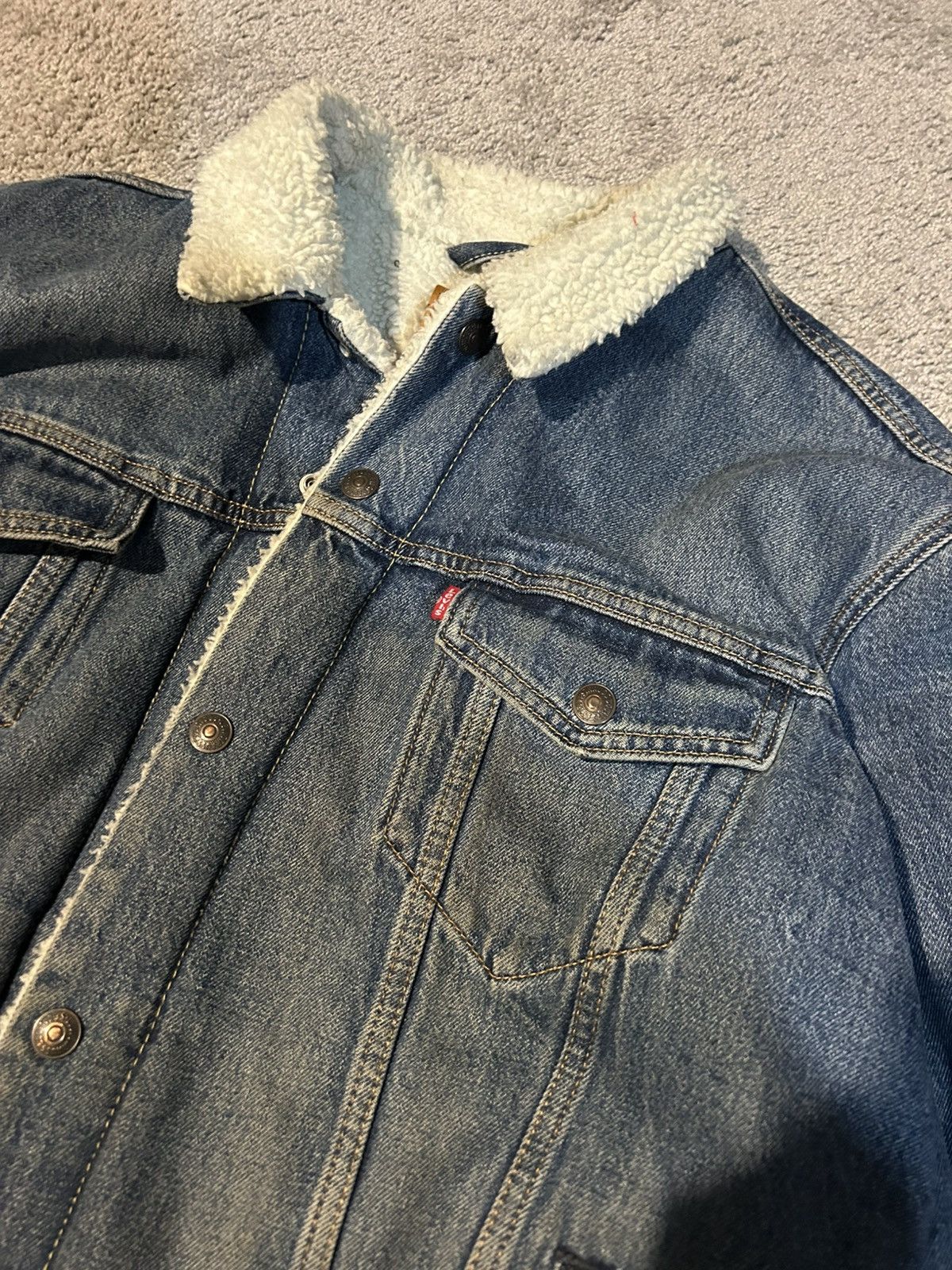 Levi's × Levi's Vintage Clothing × Vintage VTG Blue Levi's Denim Sherpa Trucker Jacket Size US XL / EU 56 / 4 - 2 Thumbnail