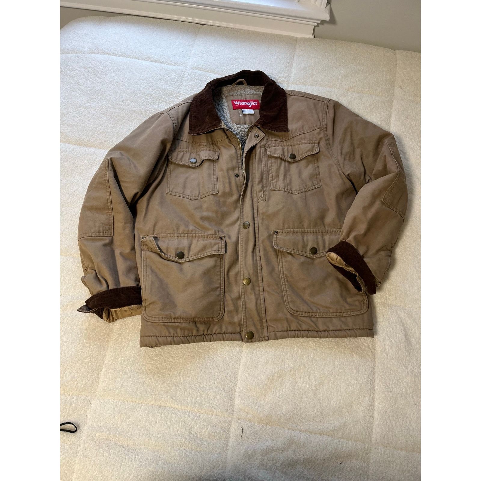 Wrangler Vtg Tan Brown Wrangler Chore Canvas Coat Corduroy Collar Size US M / EU 48-50 / 2 - 1 Thumbnail
