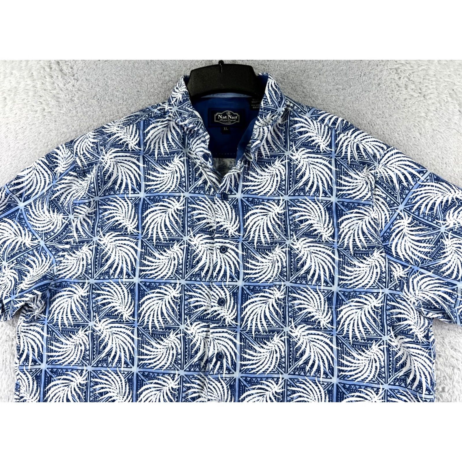 Nat Nast Nat Nast Shirt Adult XL Blue White Palm Print Hawaiian Silk Blend Beach Shirt Size US XL / EU 56 / 4 - 4 Thumbnail