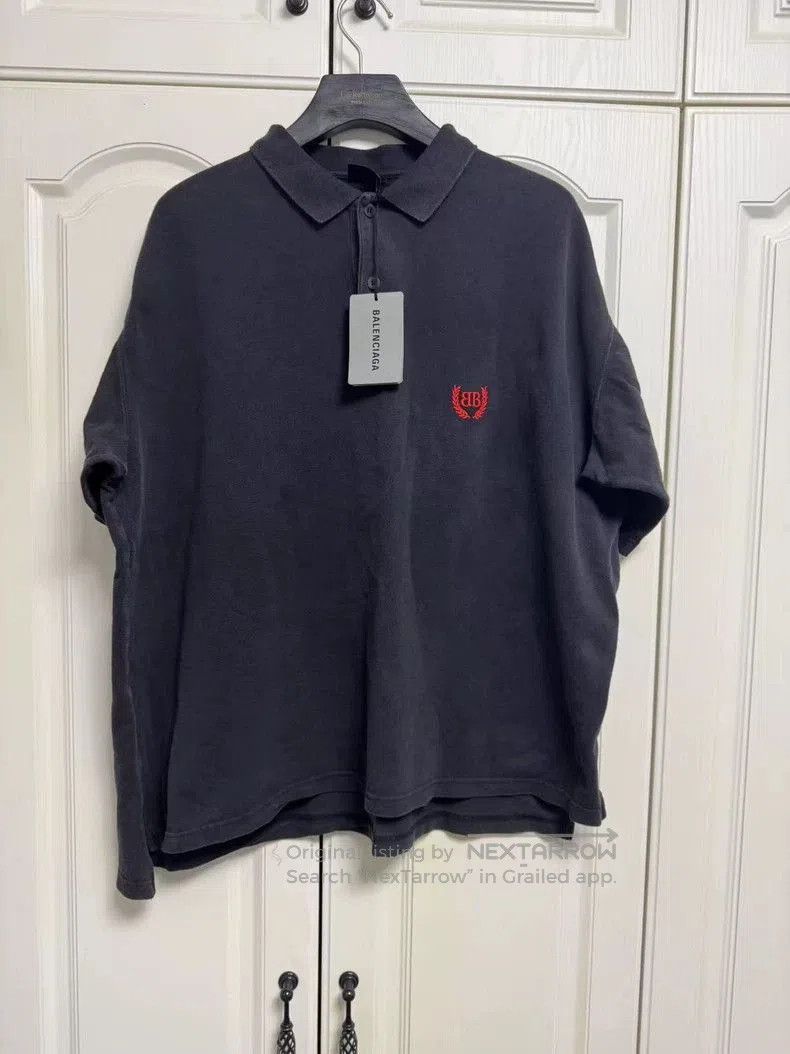 Balenciaga Black Wheat Embroidery Polo.