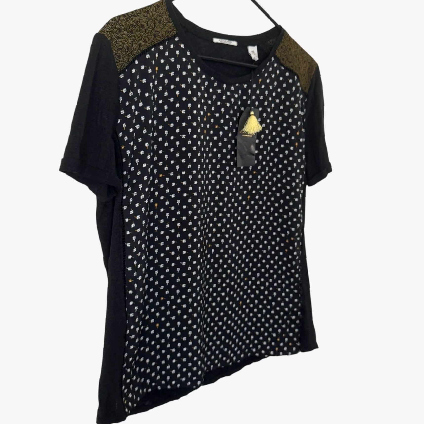Scotch & Soda VINTAGE Scotch & Soda Women's T-Shirt Short Sleeve Linen Floral Print Casual Size 2 Black Summer Size XS / US 0-2 / IT 36-38 - 3 Thumbnail