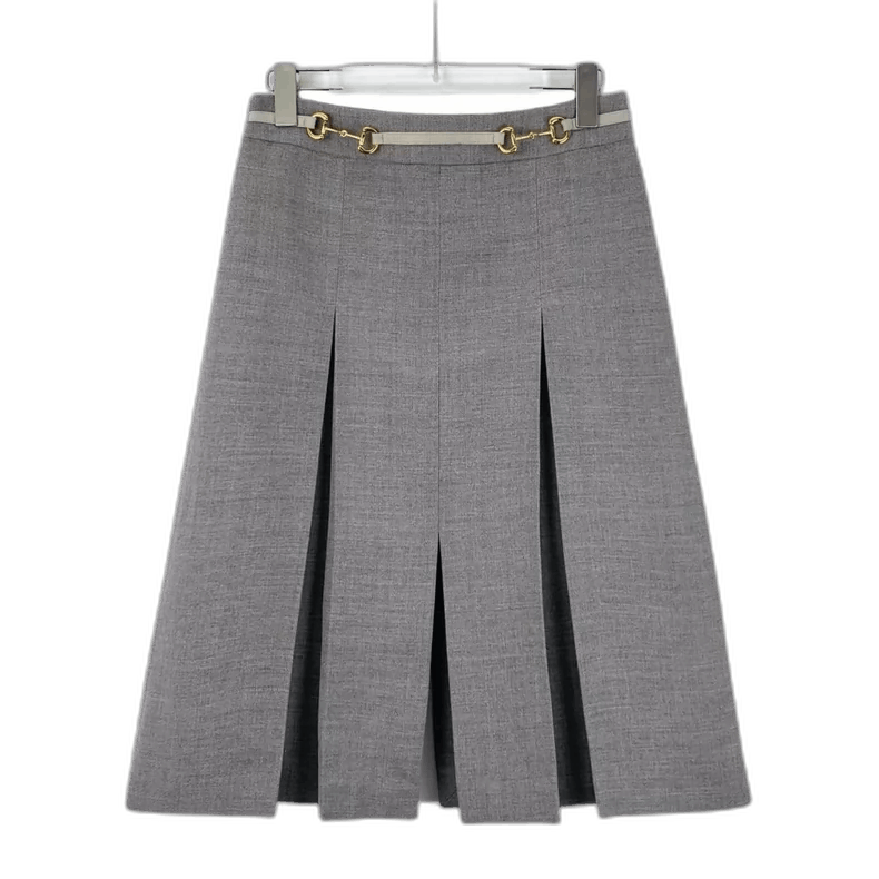 Gucci Gucci Grey Pleated Wool Skirt with Logo Size 38" / US 16 / IT 52 - 1 Thumbnail