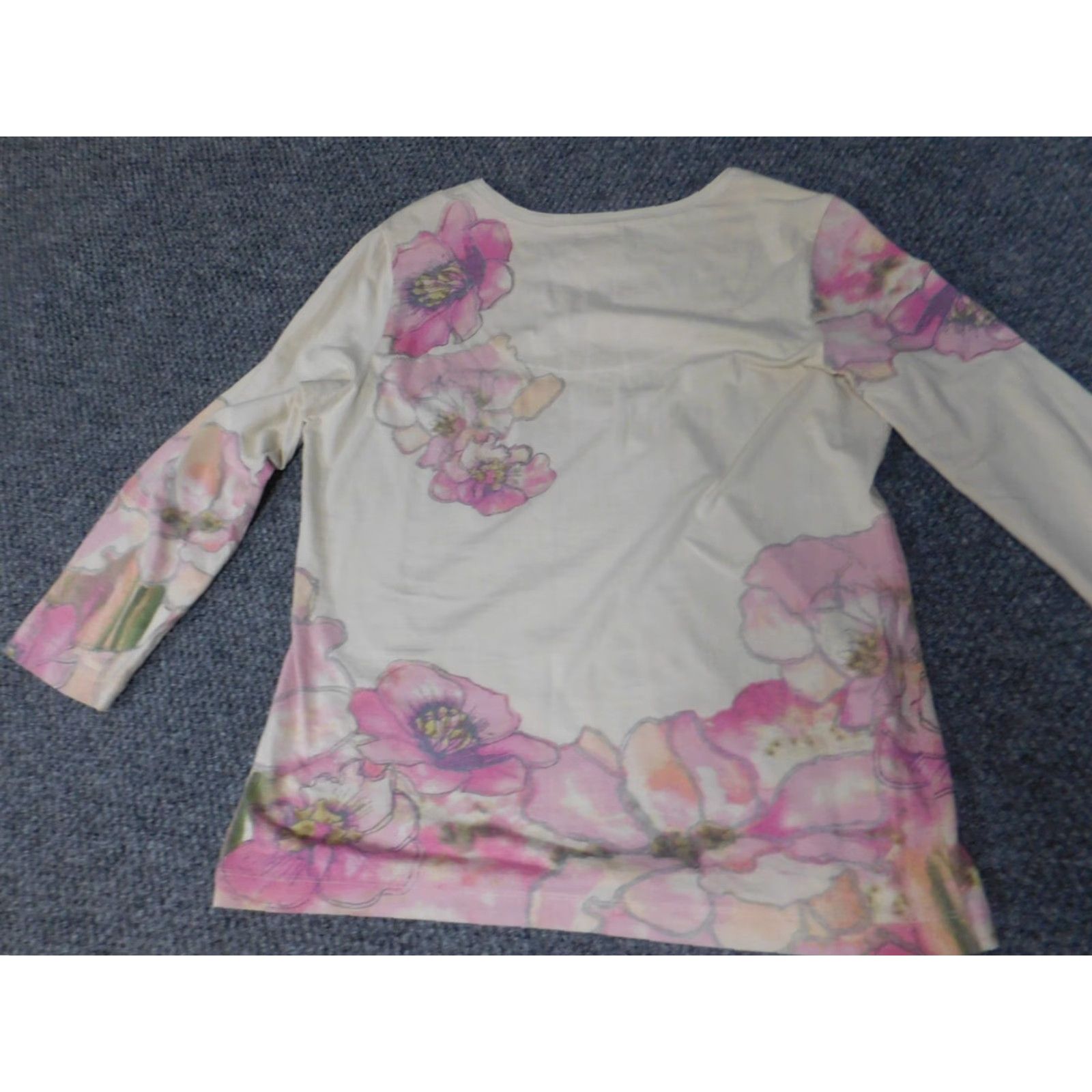 Vintage Chicos Blouse Shirt Beige Floral Crew Neck Long Sleeve Pullover Cotton Stretch Designer Womens Regular Size 1 Size XS / US 0-2 / IT 36-38 - 7 Thumbnail