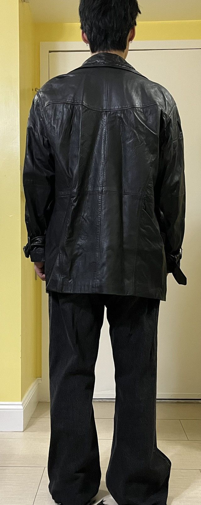 Vintage G-III Black leather trench coat
