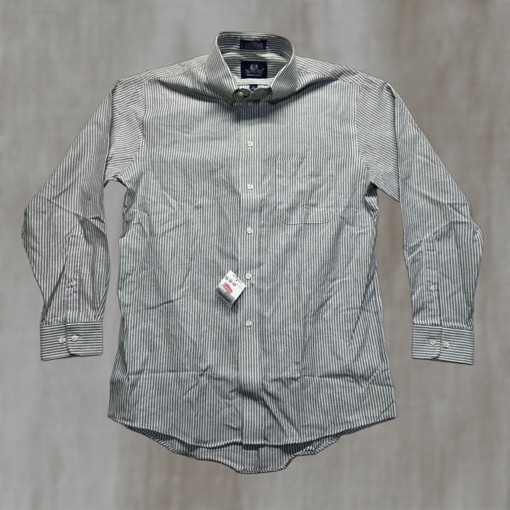 Stafford Stafford Button-Down Long Sleeve Shirt Men's Green and White Striped Size 15 Size US M / EU 48-50 / 2 - 1 Thumbnail