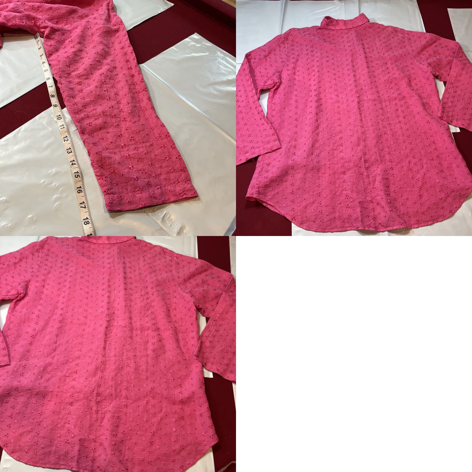 Soft Surroundings Soft Surroundings Shirt Women L Pink Linen Button-Up Collared Embroidered Flower Cut Outs Size L / US 10 / IT 46 - 9 Thumbnail