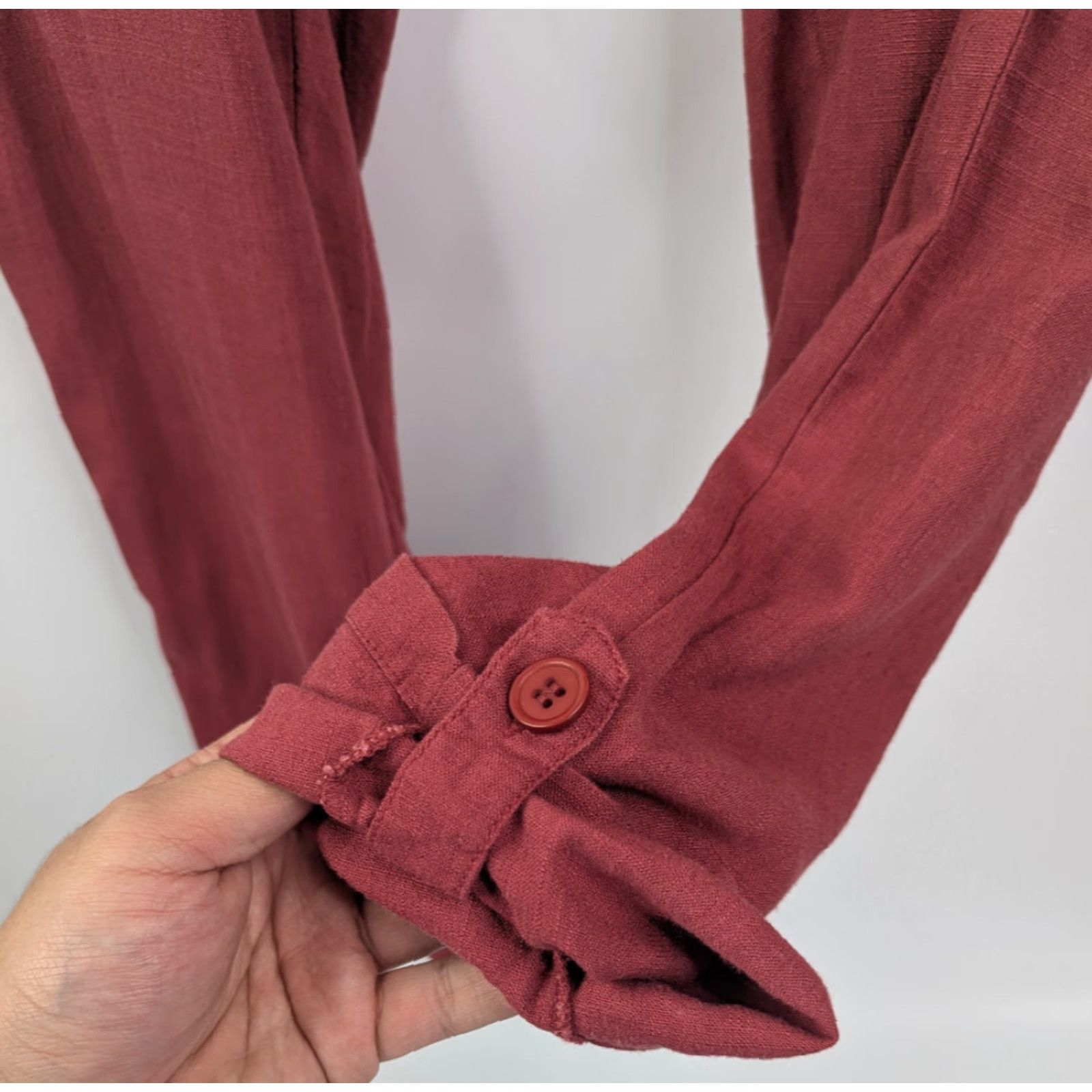 Vintage Cali 1850 Womens Medium Pants Red Linen Pull On Elastic Waist Tie Waist Summer Capri Pockets Crop Straight Size 32" / US 10 / IT 46 - 4 Thumbnail