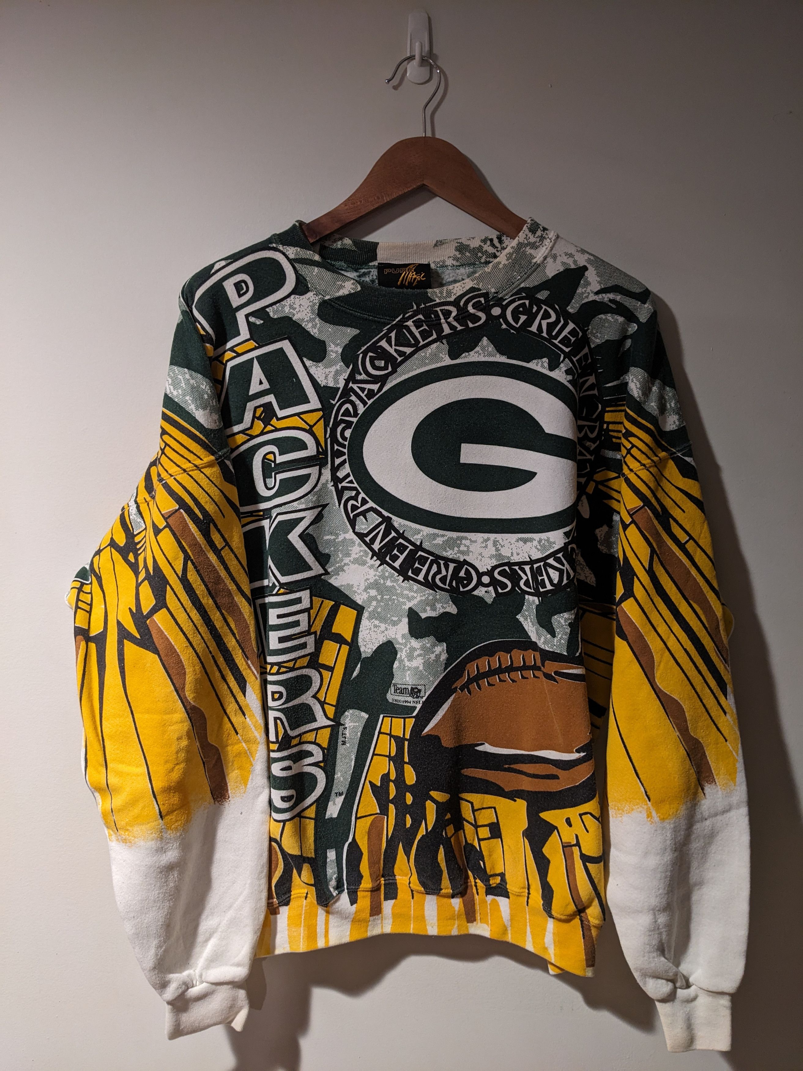 NFL × Vintage Vintage 90s Green Bay Packers AOP Magic Johnson Sweatshirt Size US XL / EU 56 / 4 - 1 Thumbnail
