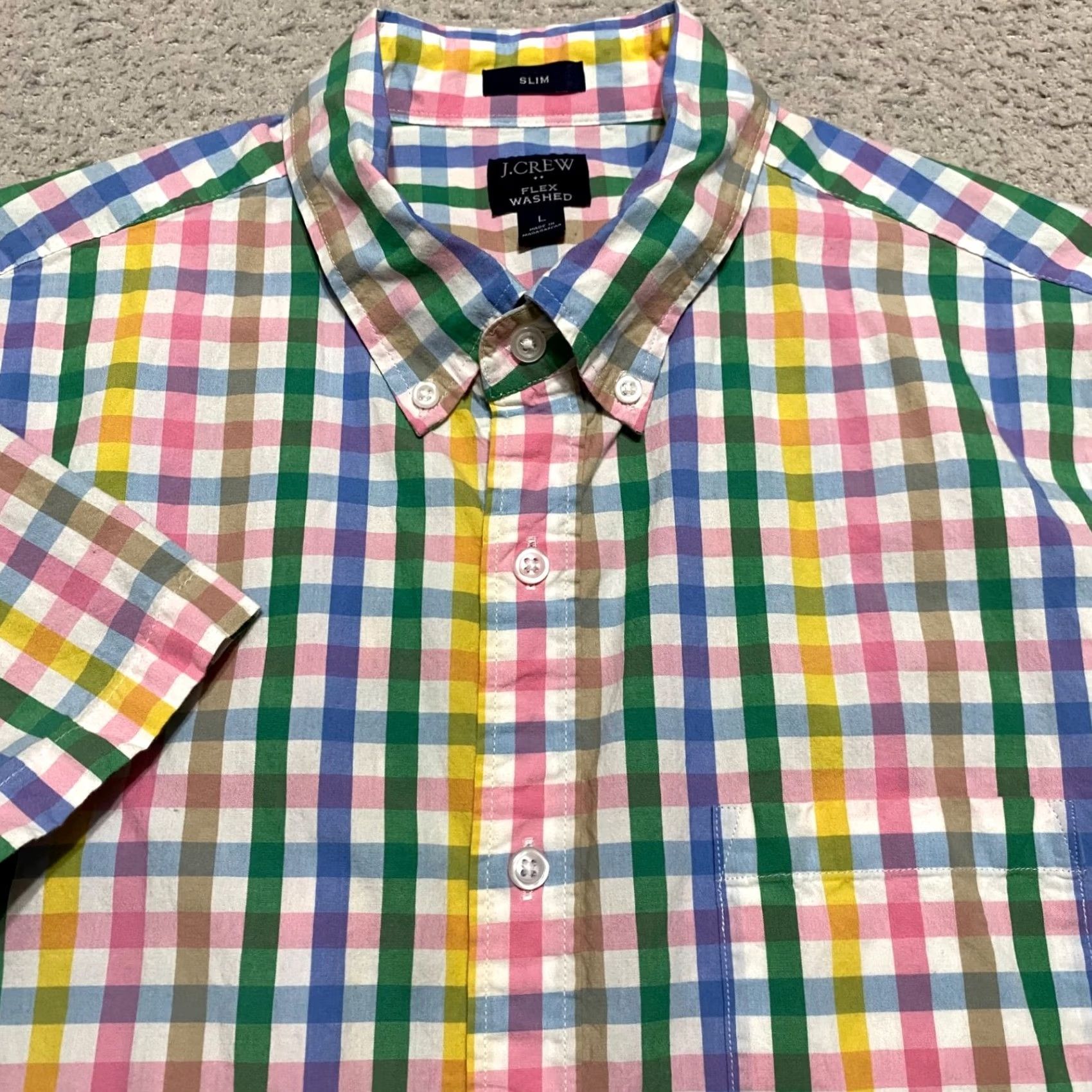 J.Crew J.CREW Shirt Mens Large Multicolor Plaid Short Sleeve Button-Down Slim Fit Size US L / EU 52-54 / 3 - 5 Thumbnail