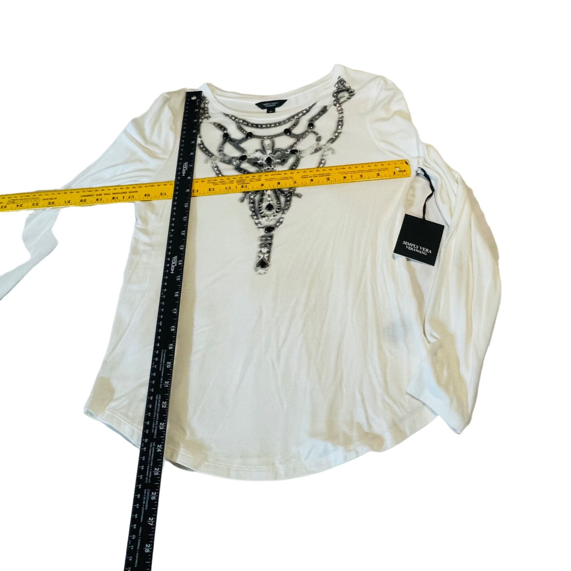 Other Simply Vera Vera Wang Long Sleeve Top XS White Beaded Design Size XS / US 0-2 / IT 36-38 - 10 Thumbnail