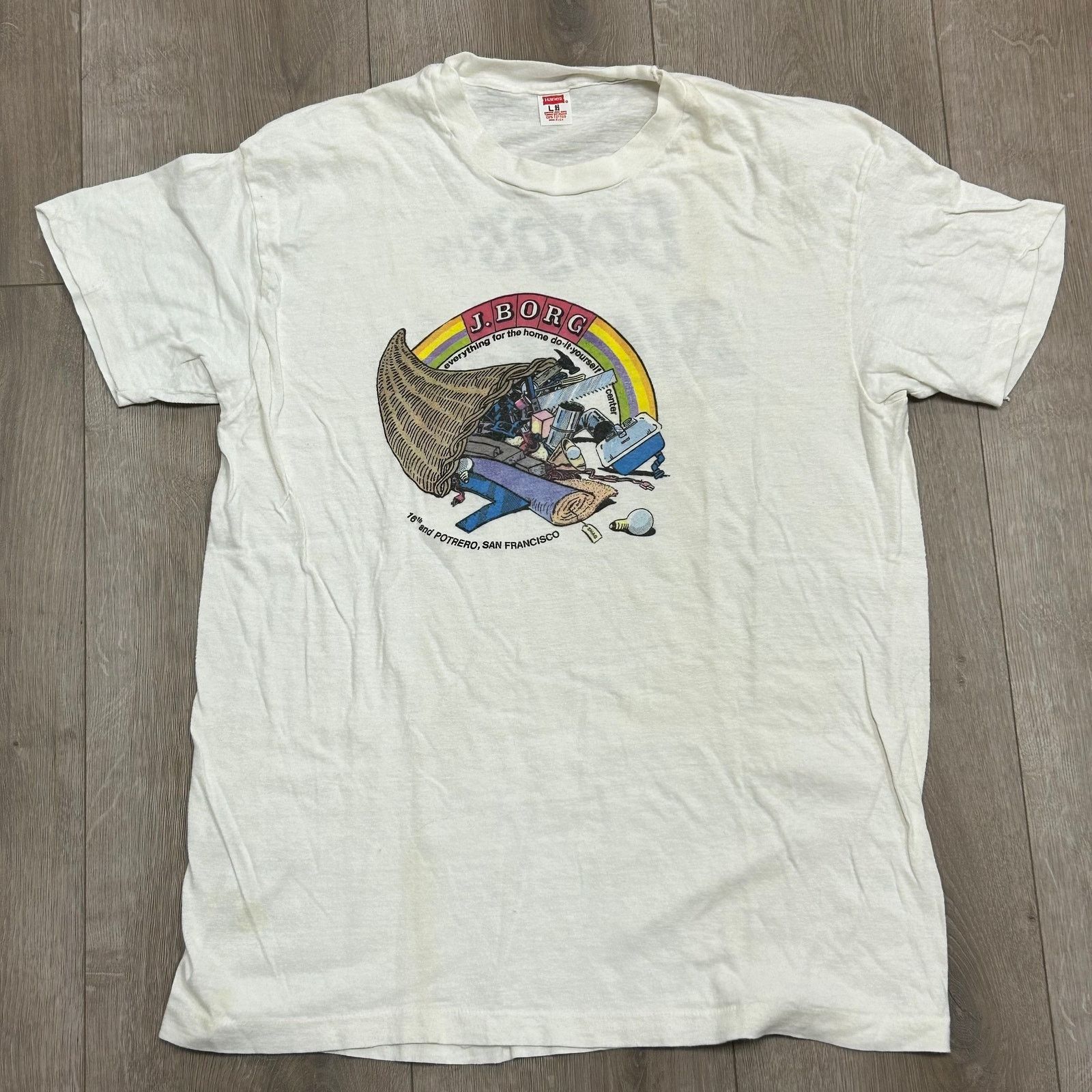 Vintage Vintage 90s J Borg Home Center white Tee T Shirt Size Small Size US S / EU 44-46 / 1 - 1 Thumbnail