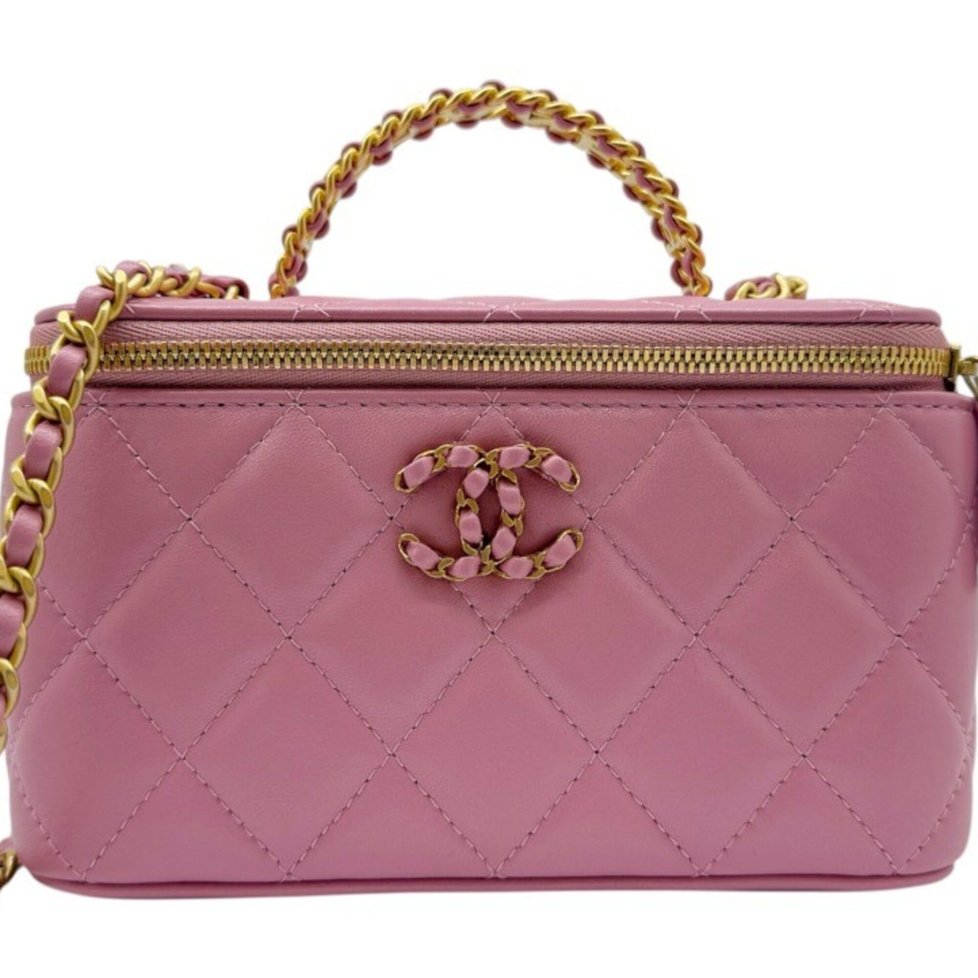 Chanel CHANEL Matelassé Lambskin Pink Vanity Shoulder Bag Handbag with Coco Mark - Women's Size ONE SIZE - 1 Thumbnail