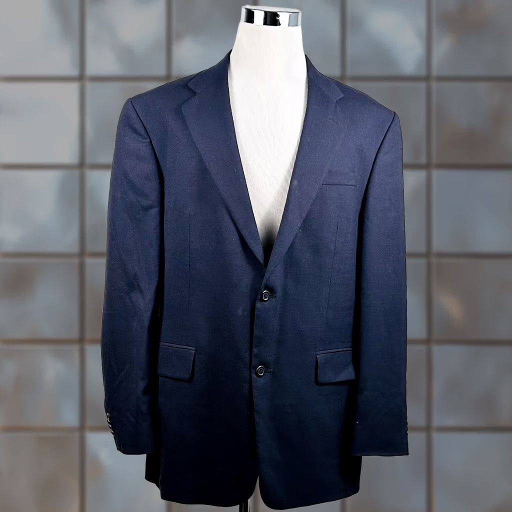 Lands' End Lands' End 46L Wool Navy Blue Two-Button Sport Coat Lined Vented Single-Breasted Men Jacket Regular Size US XS / EU 42 / 0 - 1 Thumbnail