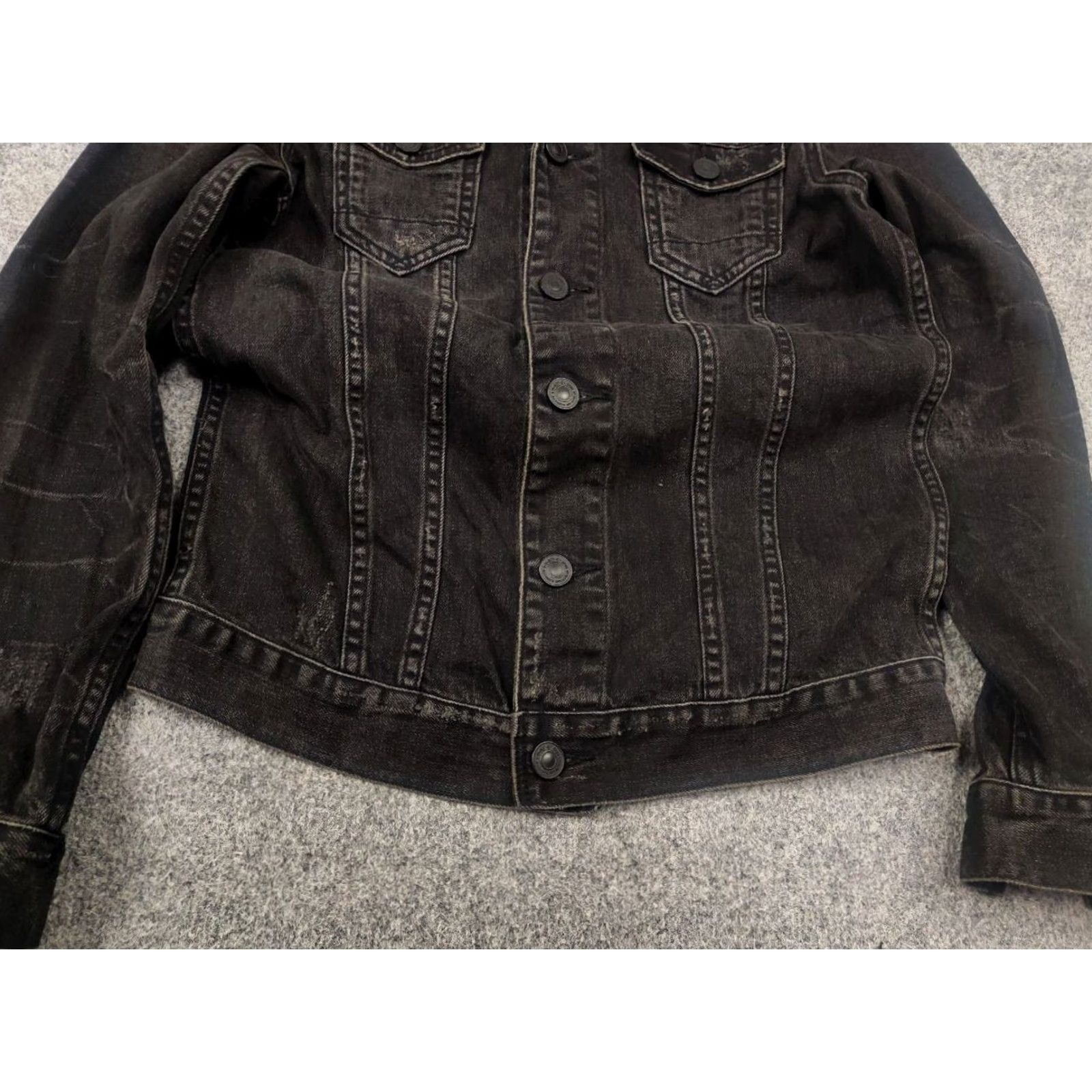 Allsaints VINTAGE Allsaints donlington Distressed Denim Jacket Washed Black Size US S / EU 44-46 / 1 - 6 Thumbnail