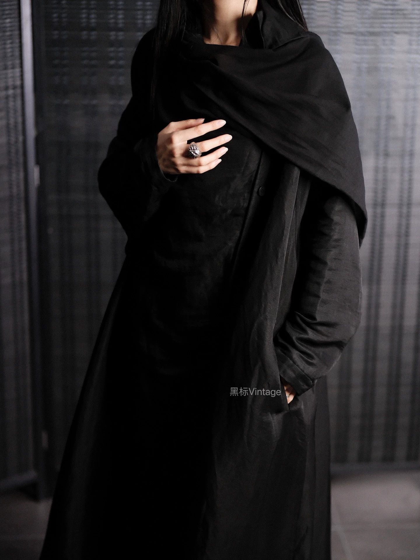 Yohji Yamamoto Yohji Yamamoto 24SS Vtg Scarf Collar Black Poet Robe Size M / US 6-8 / IT 42-44 - 4 Thumbnail