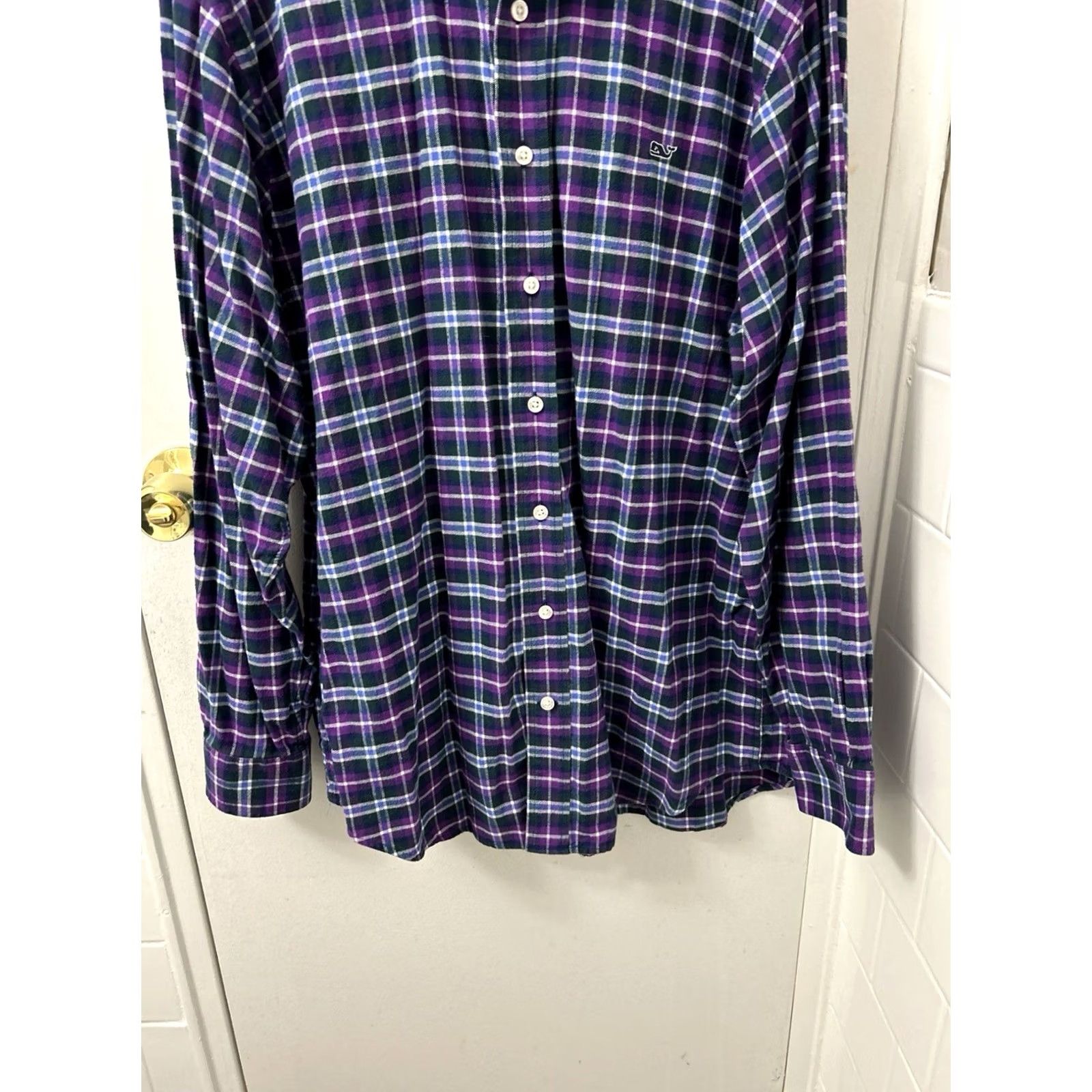 Vineyard Vines Vineyard Vines Whale Shirt Mens L Purple Green Plaid Button-Down L/S Cotton Flannel Pocketed Top Size US L / EU 52-54 / 3 - 3 Thumbnail